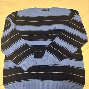 Nautica Blue and Black Striped Sweater